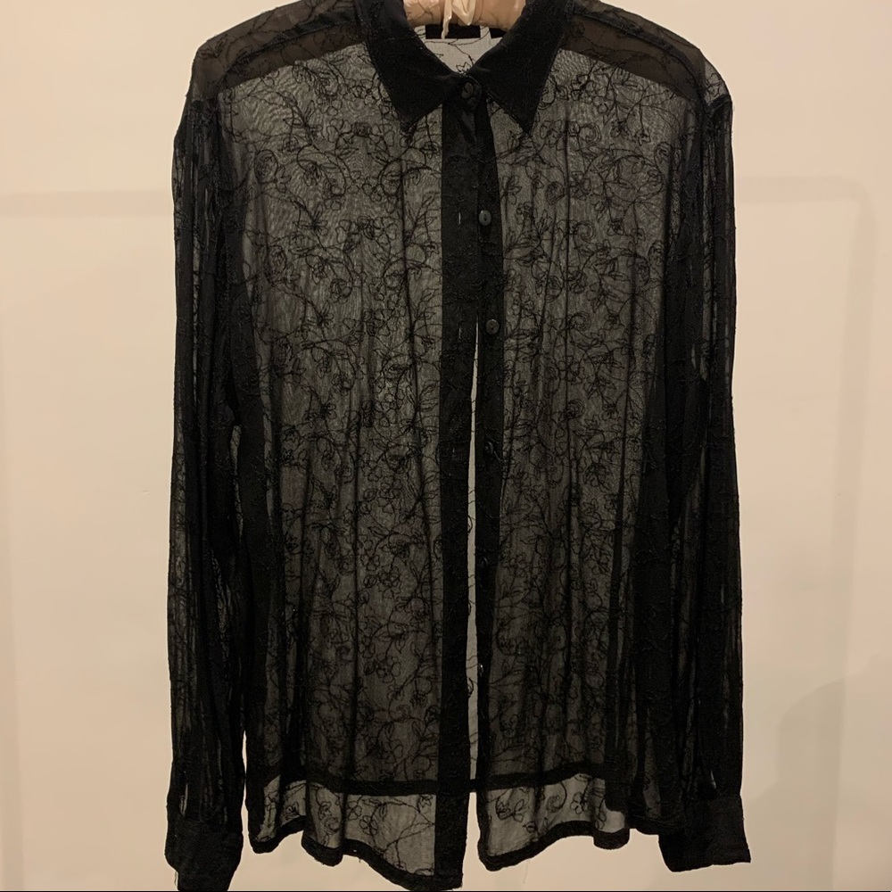 Camille Claudel Black Sheer Embroidered Blouse